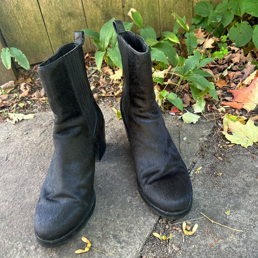 Ugg Camden Cow Hair Heeled Boot, size 12