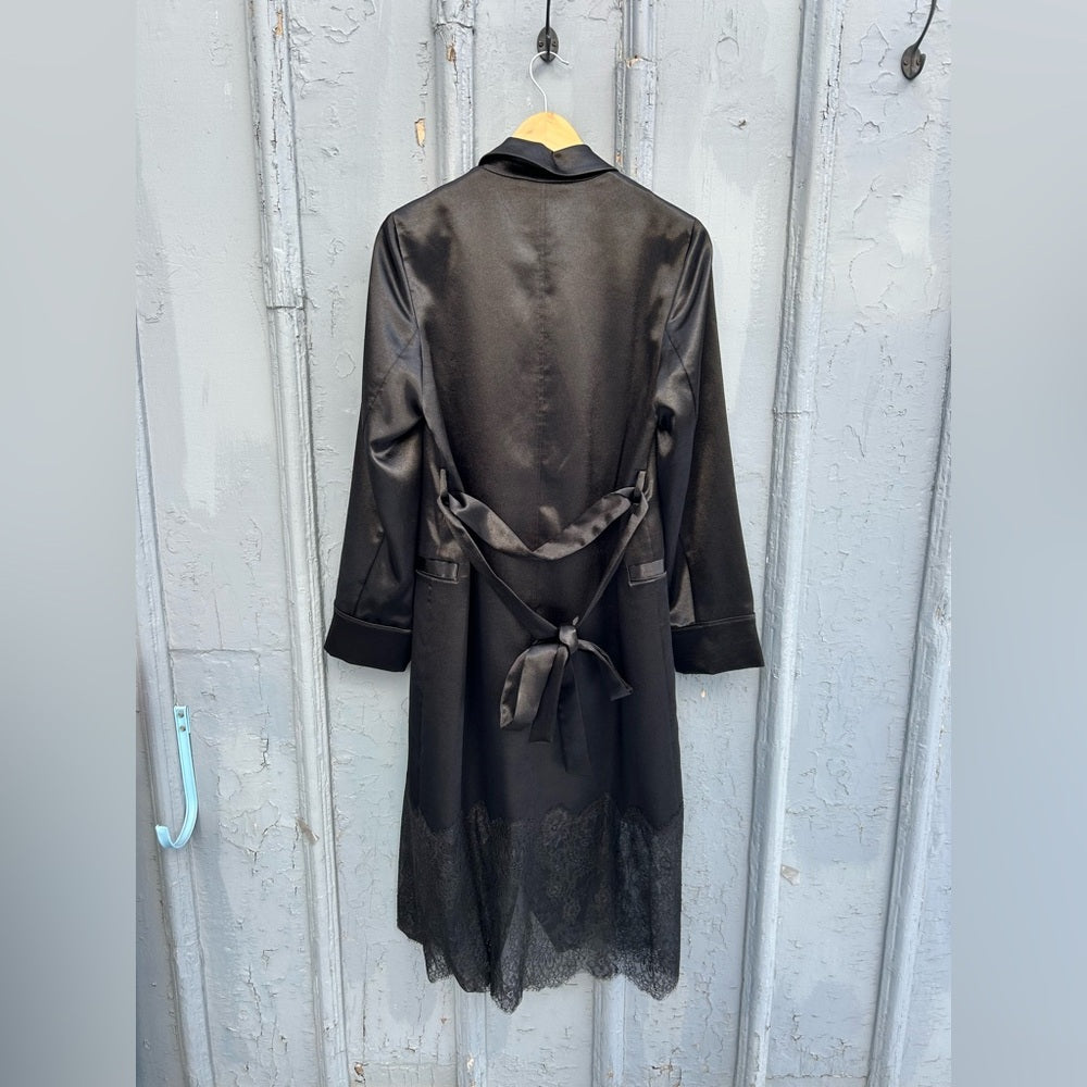 BCBGMaxAzria Lace-Trim Satin Trench Coat, BNWT, size Small