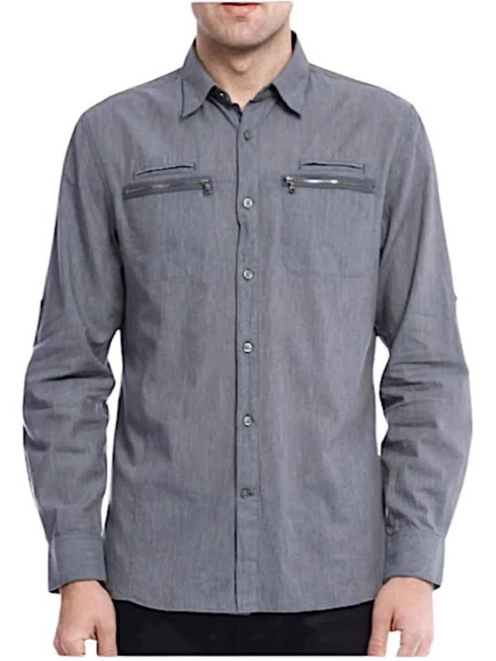 John Varvatos Blue Double Zip Chest Pocket Button-Down Shirt, size XXL