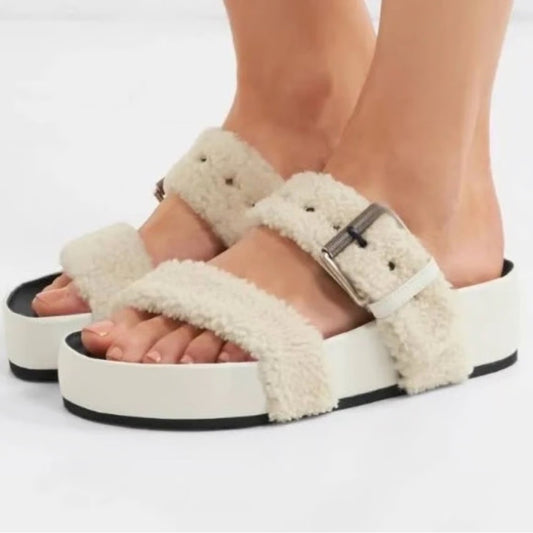 rag & bone Fluffy Shearling Evin Slide Platforms, size 38