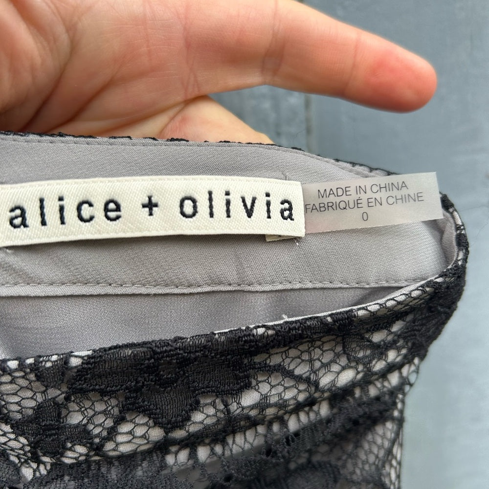Alice & Olivia Black Lace wide leg trousers, size 0