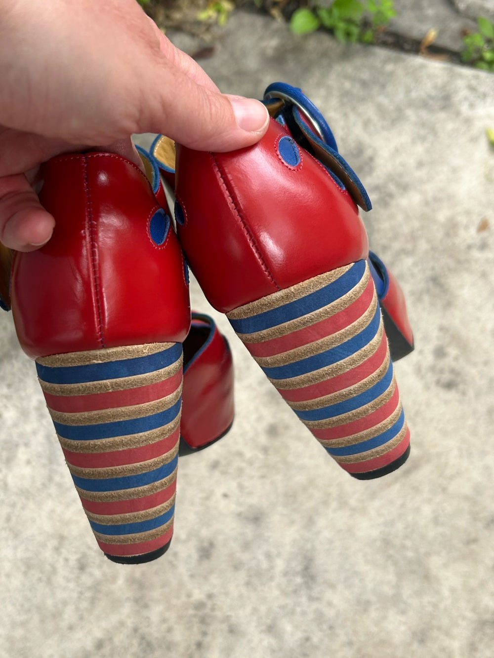 John Fluevog Views Maier Contrast Ankle strap heel, size 6.5
