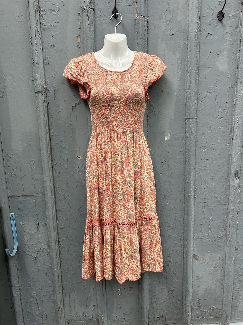 Patrons of Peace Smocked Midi Floral Dress, Small