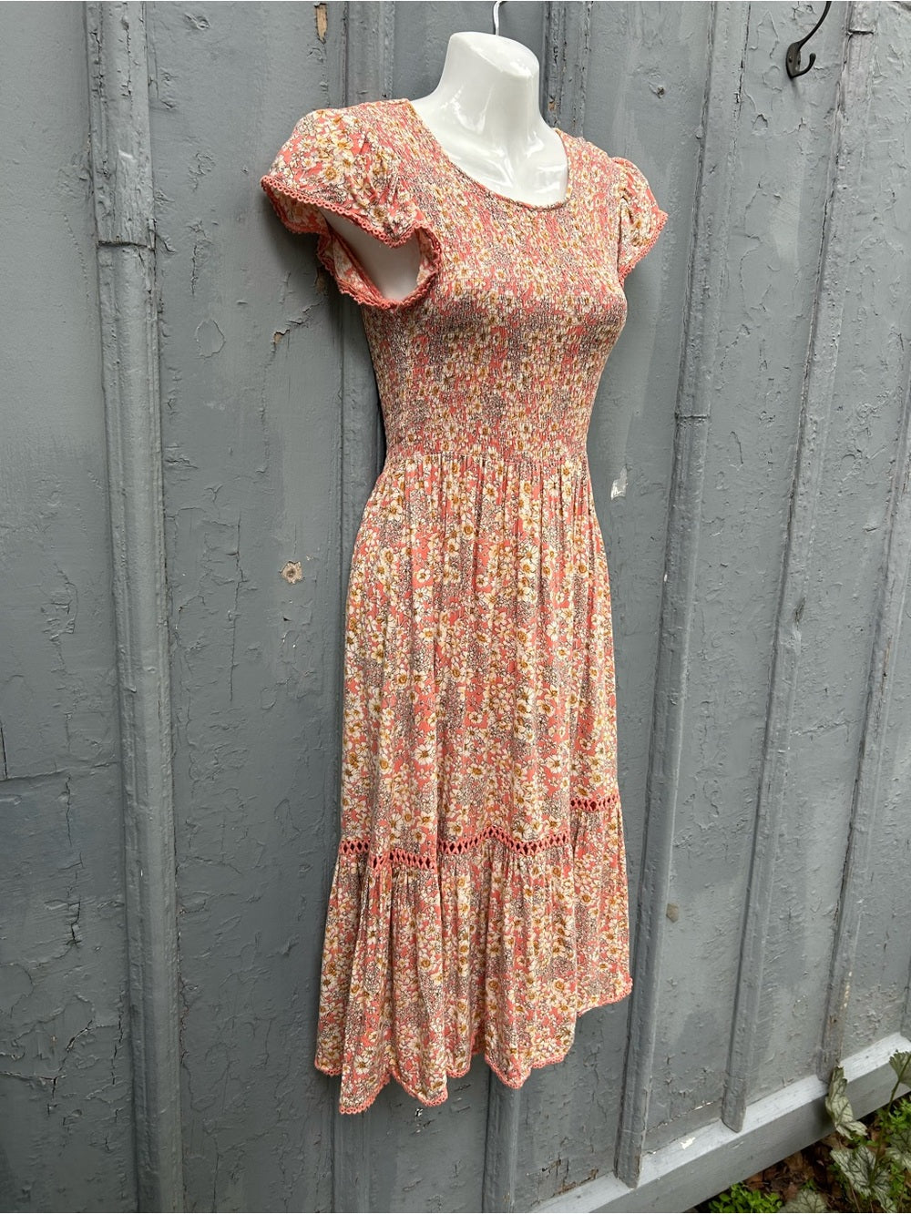 Patrons of Peace Smocked Midi Floral Dress, Small