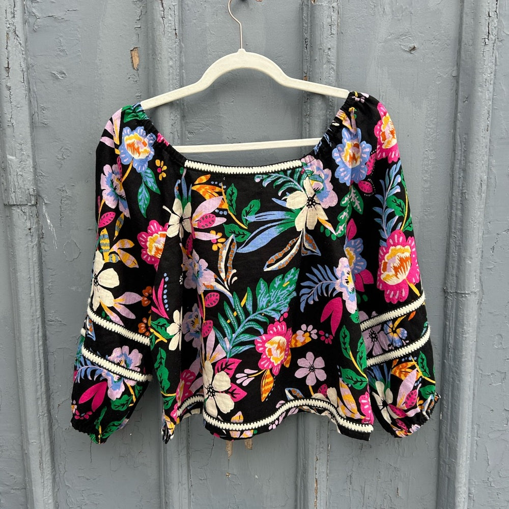 C & C California Linen Floral Blouse, Small