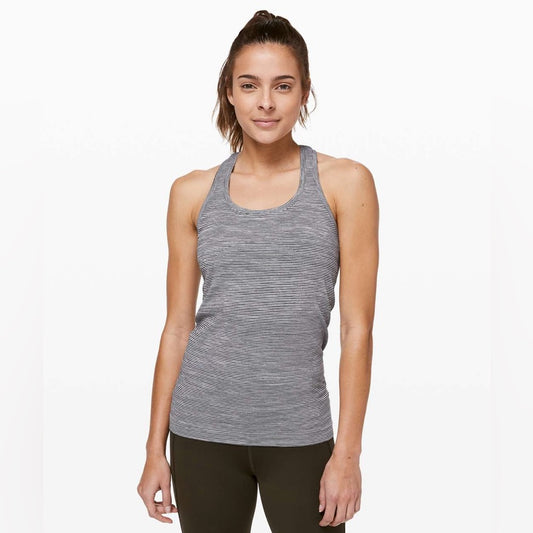Lululemon swiftly black and white striped tank, size 2