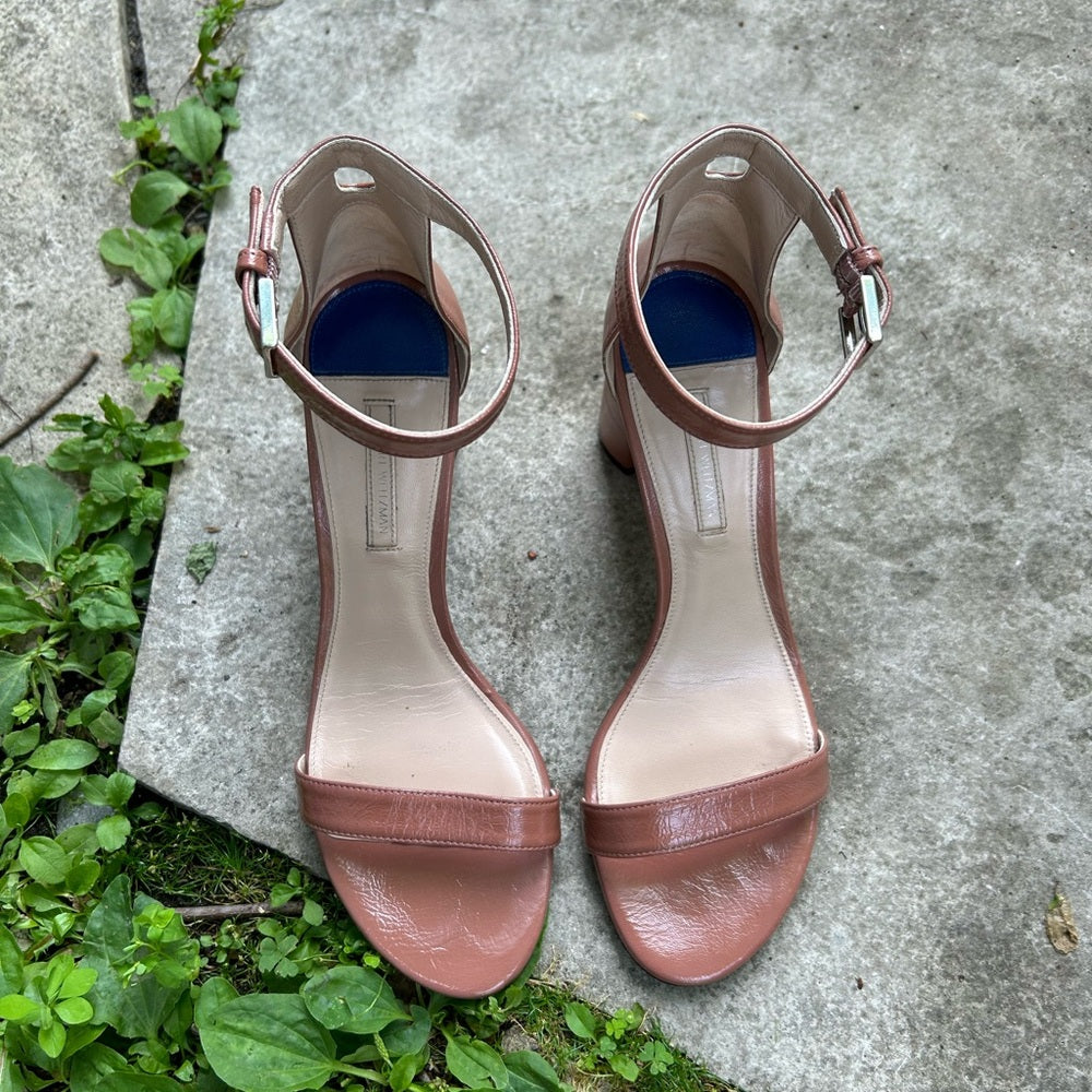 Stuart Weitzman 75 Less Nudist Sandals, size 9.5