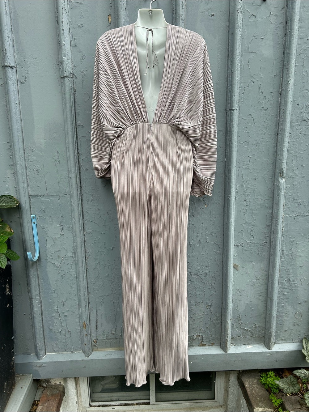 Rotate by Birger Christensen Pleated Silver Jumpsuit, size M