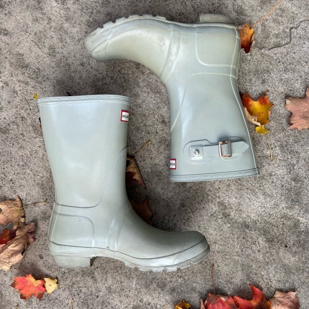 Hunter Original Short Gloss Rain Boots Grey, size 9