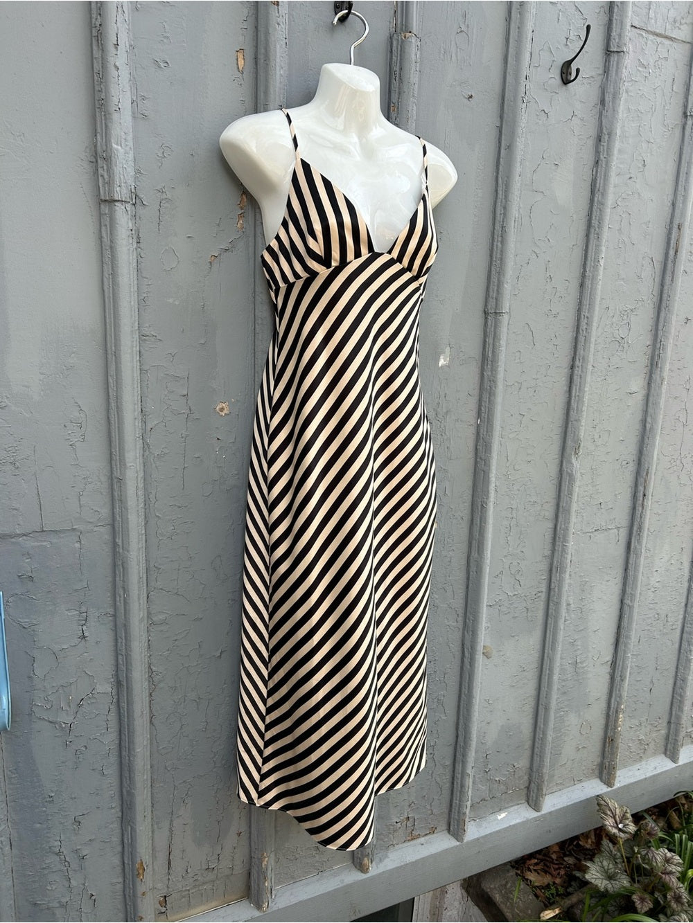 Shona Joy black & white Striped Satin Slip dress, size 4