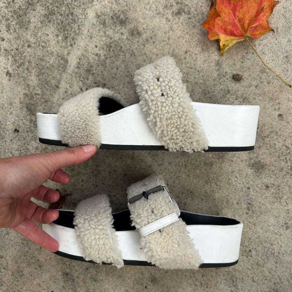 rag & bone Fluffy Shearling Evin Slide Platforms, size 38