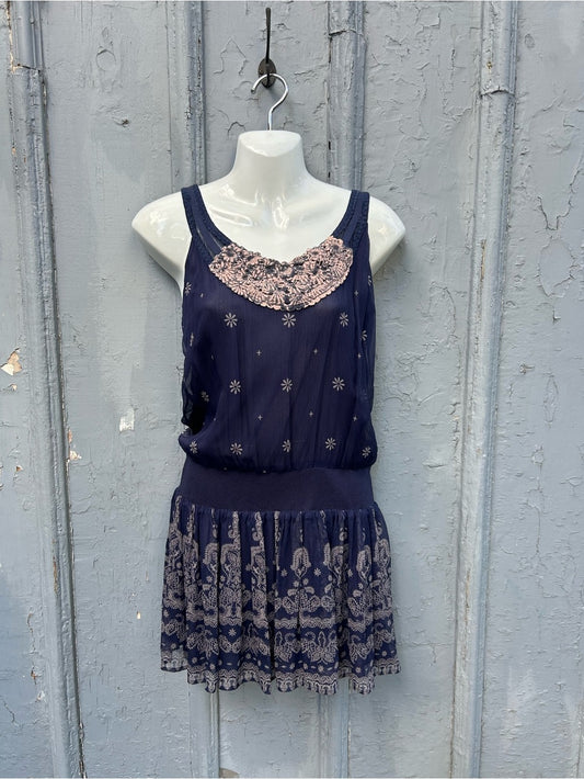 Free People Silk Navy Tulle mini dresss, size 4