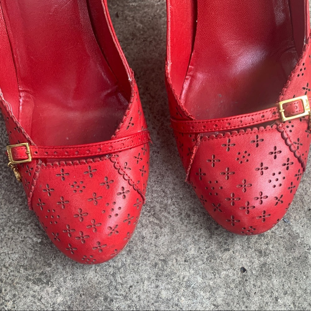 Christian Dior Red Cannage Leather Cut out Heeled Pumps, size 39