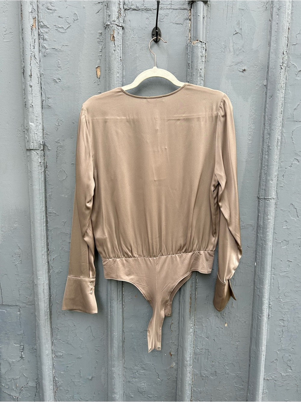 Quince washable silk surplice bodysuit, morel grey, BNWT, small