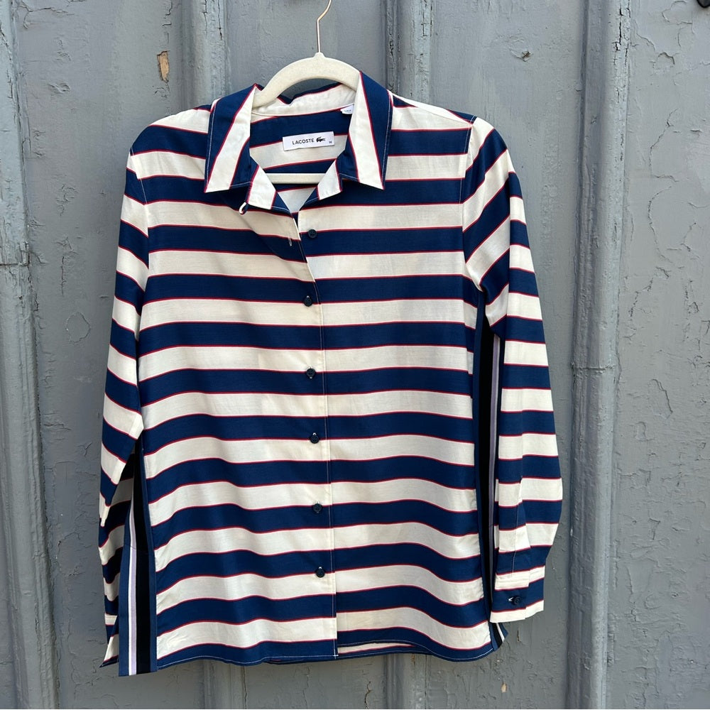 Lacoste Striped Button-down with knit stripe down sides, size 38 (M)
