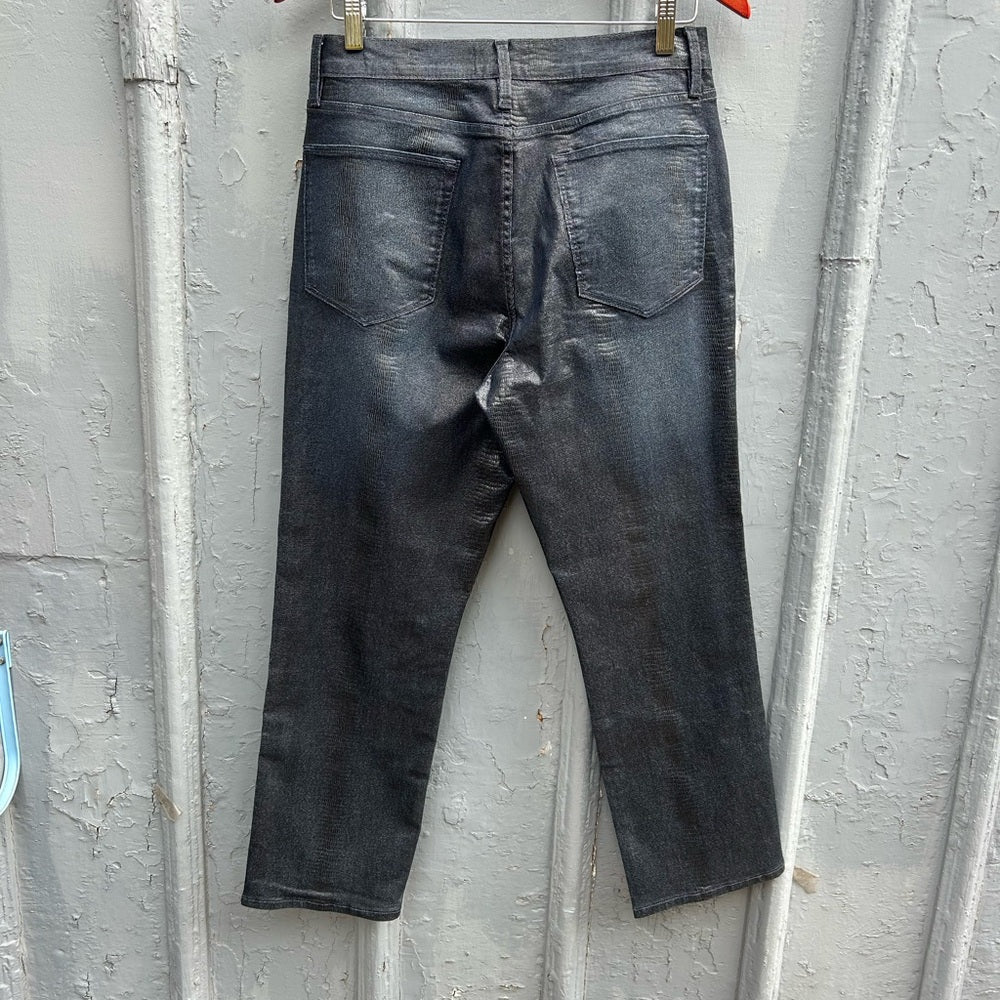 Frame Le Straight High Coated Snakeskin Jeans, size 30