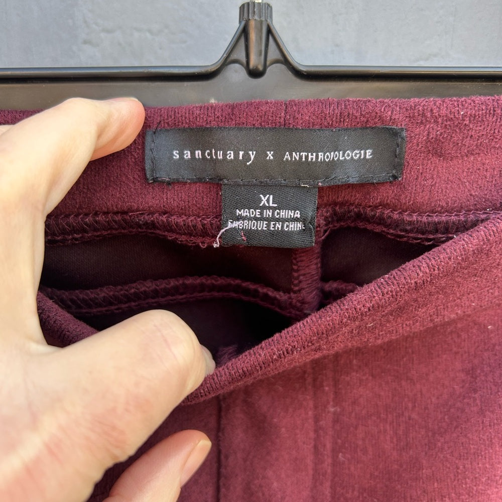 Sanctuary x Anthropologie Burgundy Faux Suede Legging, size XL