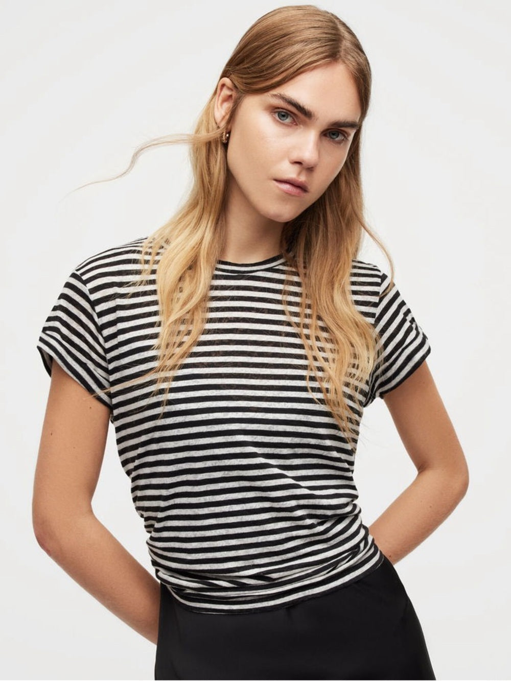 Allsaints black and white striped Anna tee, size 8