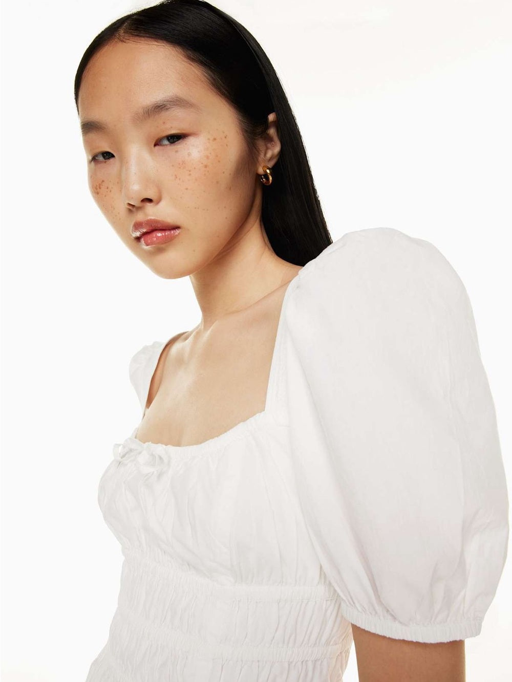 Sunday Best Martine Poplin Short-sleeve Dress, White, Size Medium