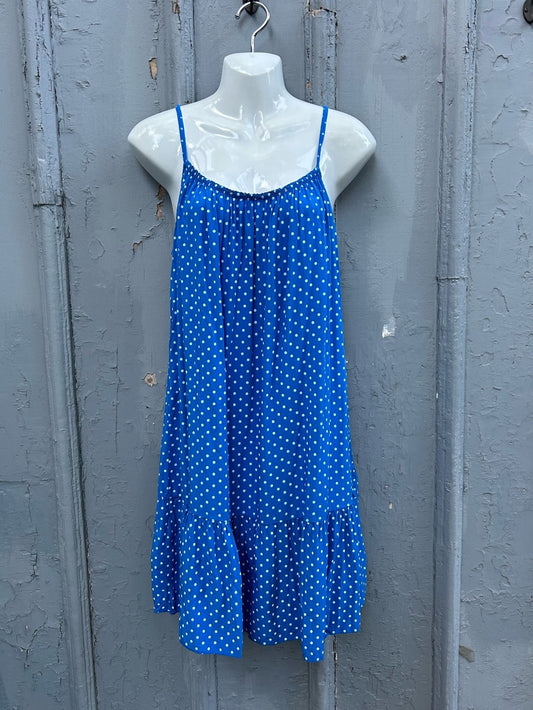 Blue polka dot shift, no brand, size approx M