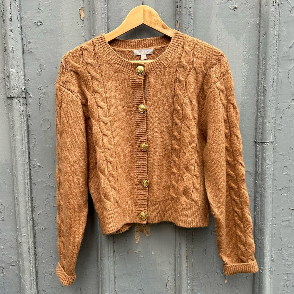 J Crew Caramel Alpaca Merino Button front Cardigan, Small