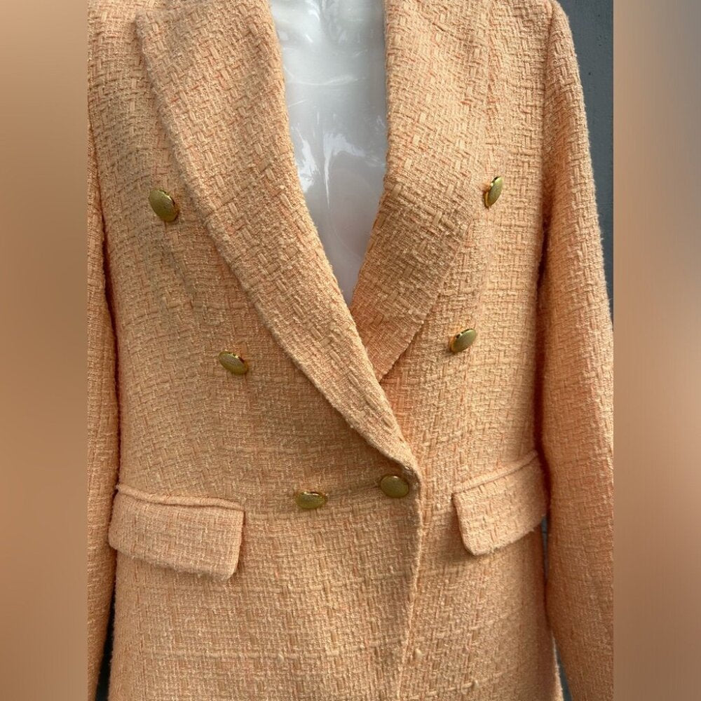 Jason Wu Peach Tweed Double Breasted Blazer, size xs