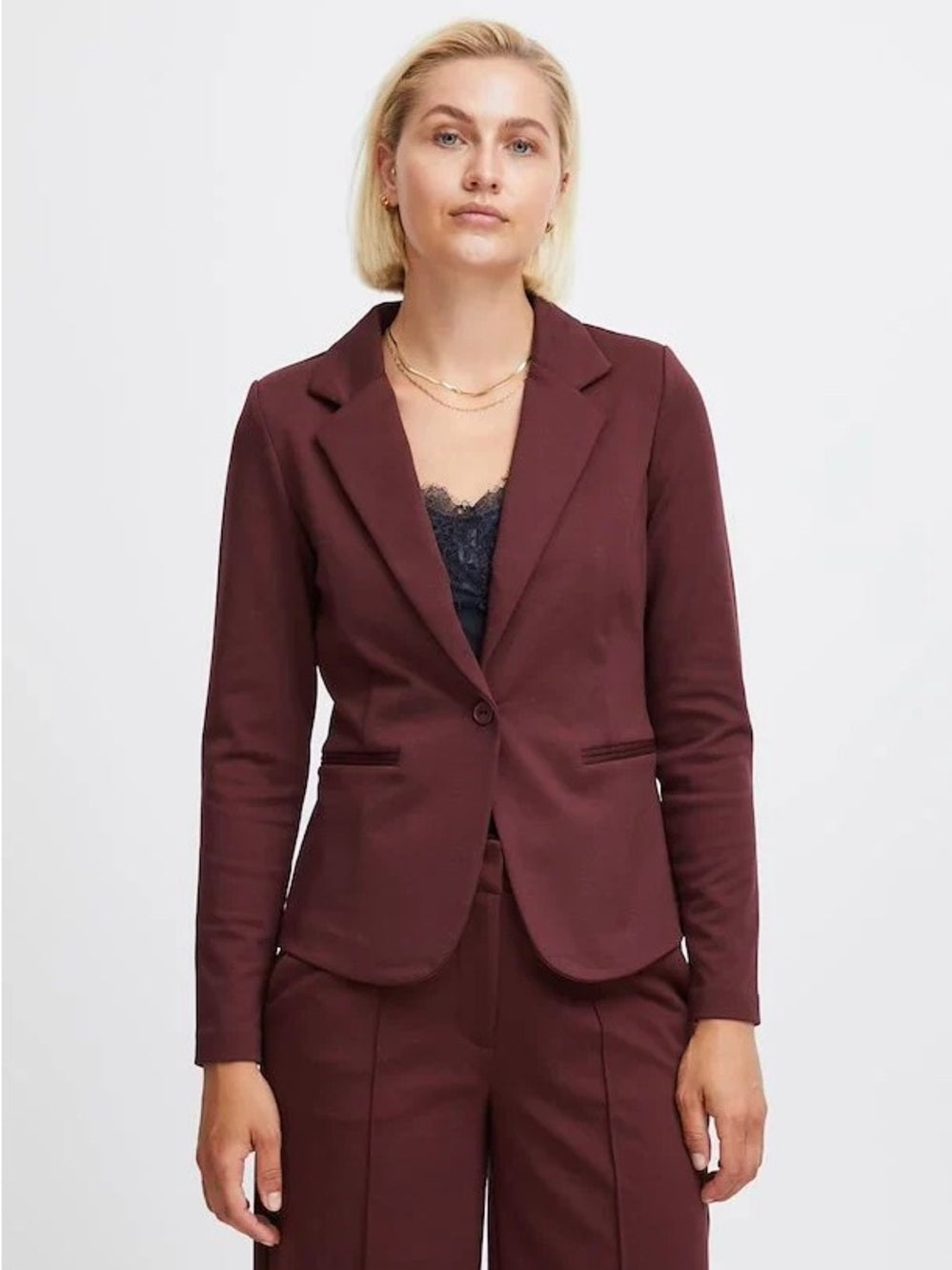 Ichi Maroon Jersey Kate Blazer, size M