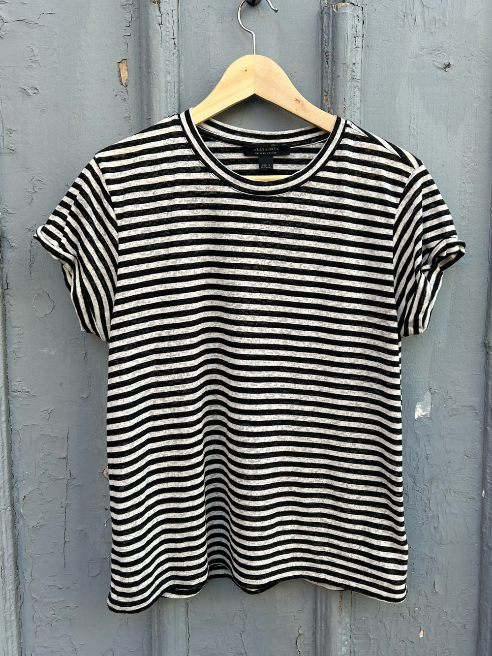 Allsaints black and white striped Anna tee, size 8