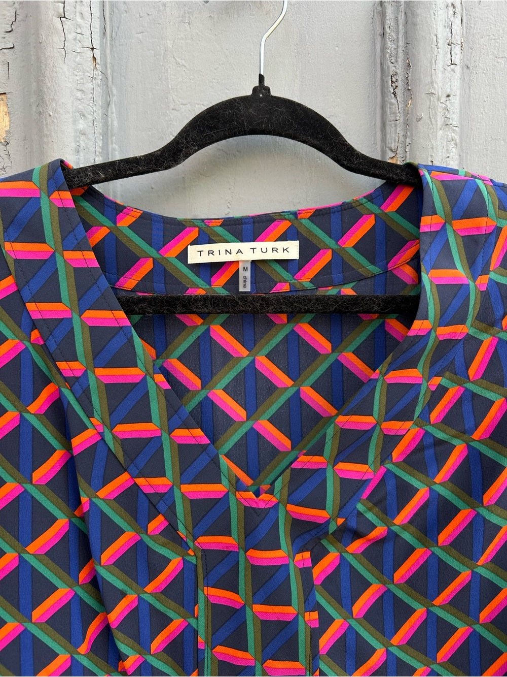 Trina Turk Alisha Geometric Print Silk Blouse, size M
