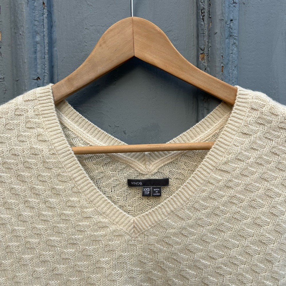 Vince Cashmere & Wool Brick Texture Double V Neck Sweater, size XXS (oversized)