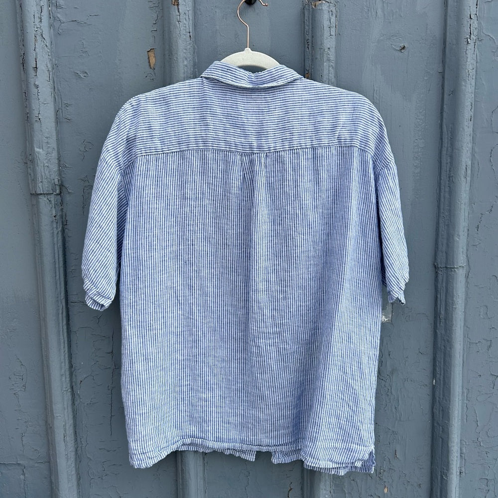 Hartford Alternative Classics Linen Striped Short Sleeve Casey Shirt,“2” (US 6)