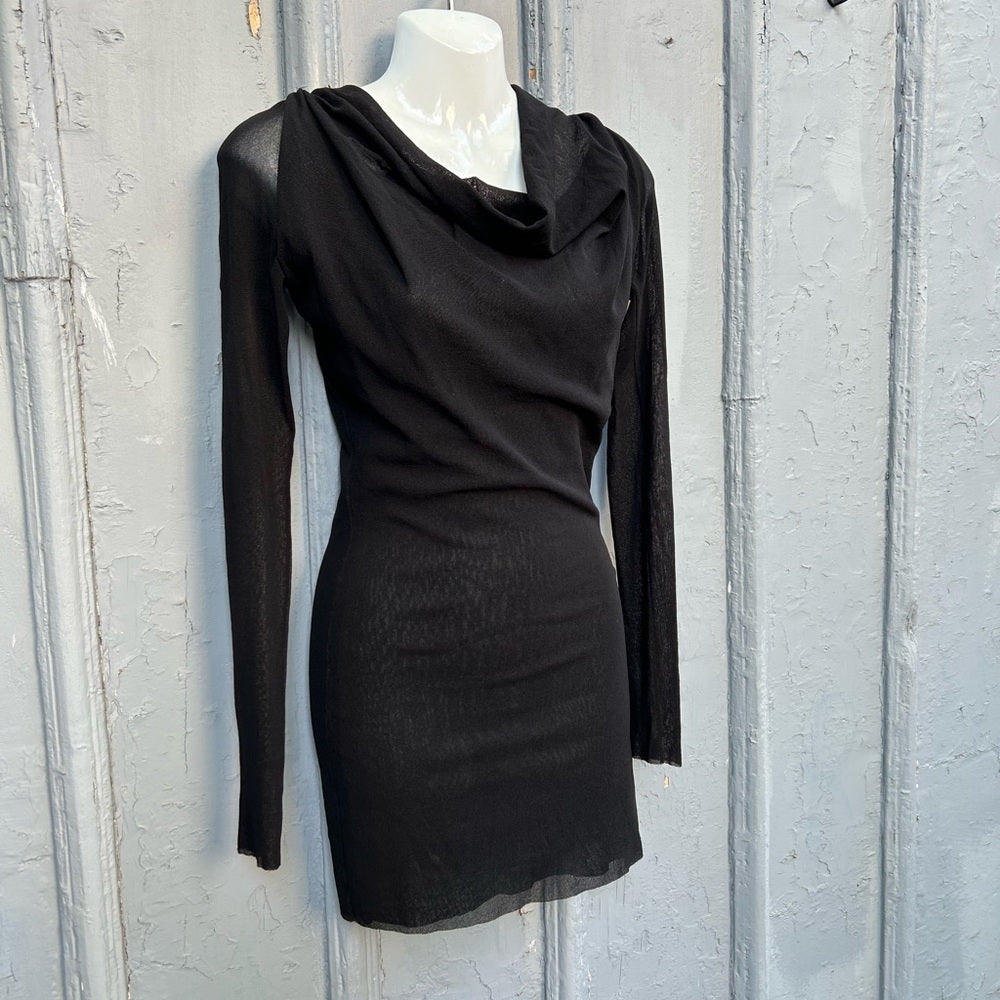 Fuzzi Black Cowl neck Mesh Dress, size XS