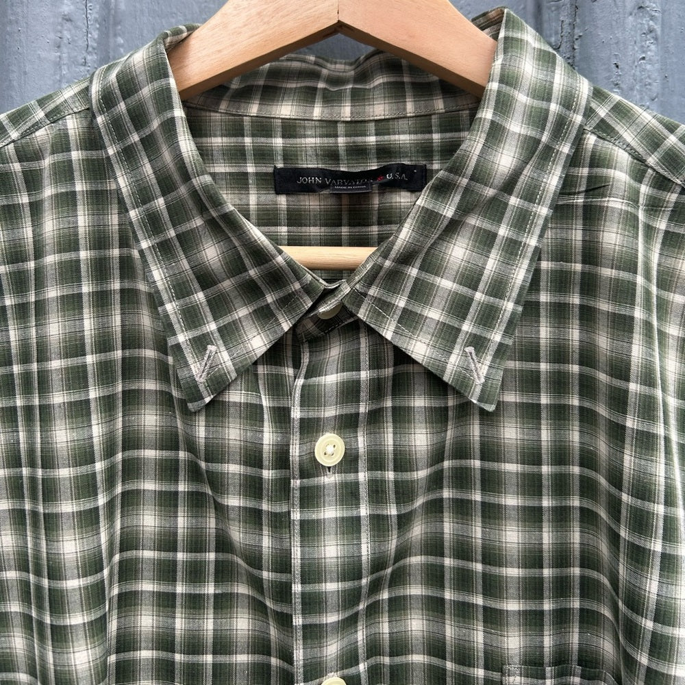 John Varvatos green plaid check button down, size XXL