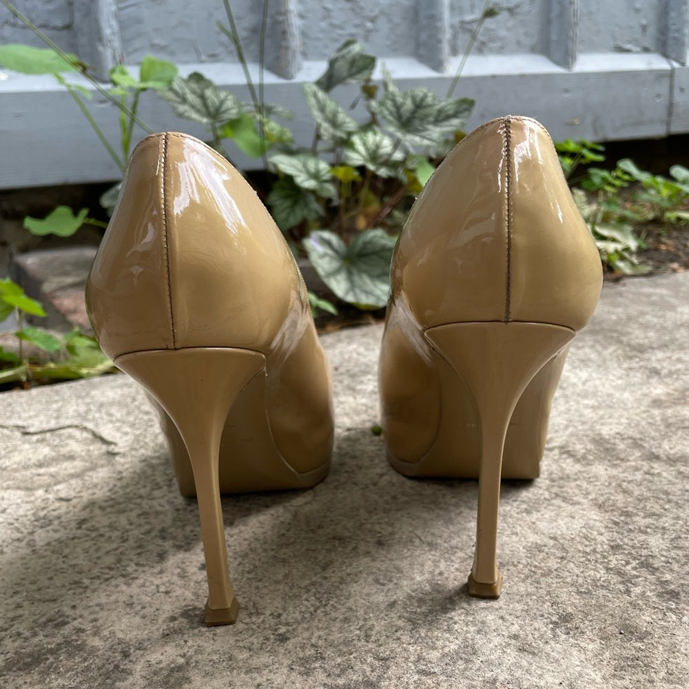 YSL Saint Laurent Tribtoo Taupe Leather Pumps, size 37.5