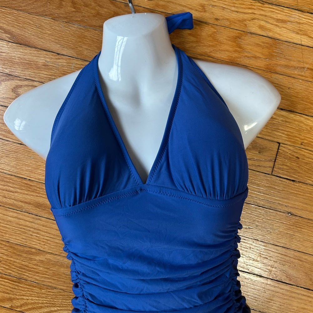 J Crew Blue Ruched One Piece, size 8