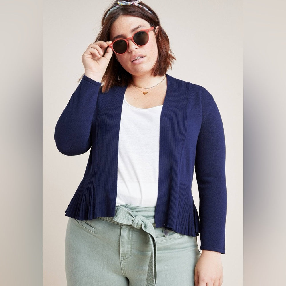 Anthropologie Navy Banlieue Peplum Cardigan, size XS