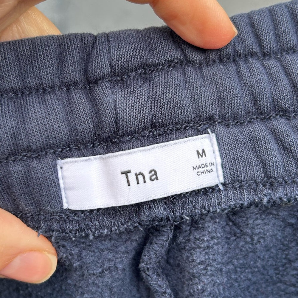 TNA Navy Cozy Fleece Boyfriend Sweatpants, size M