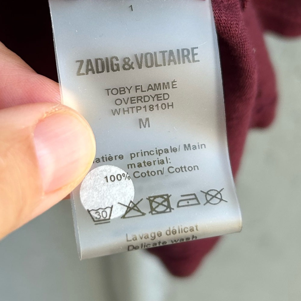 Zadig and Voltaire Burgundy Toby flamme tee, size M