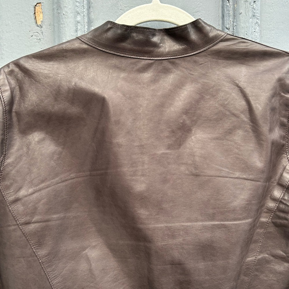 M0851 Collarless Leather Moto Jacket, size 6