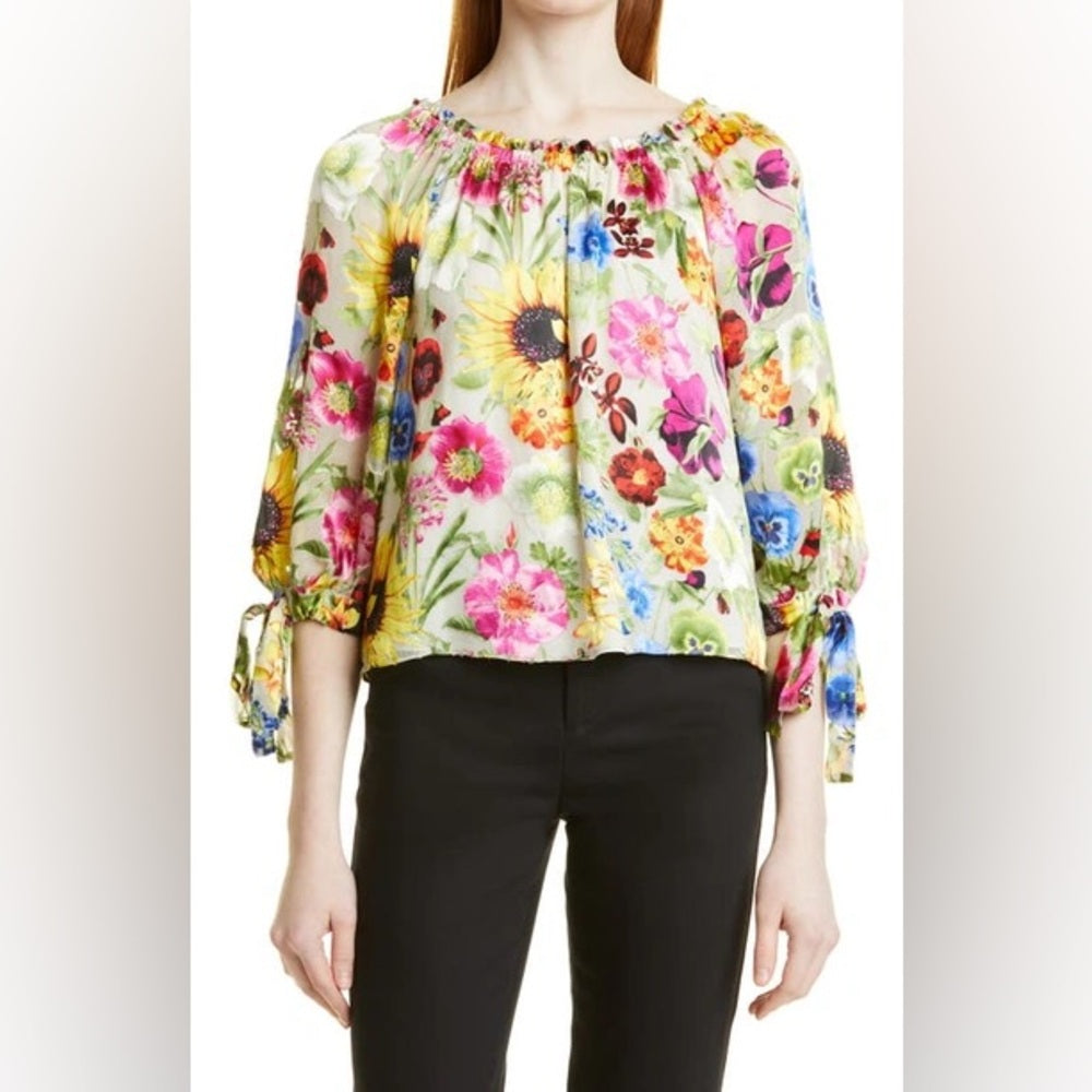 Alice Olivia Alta Flower Print Blouse, Large