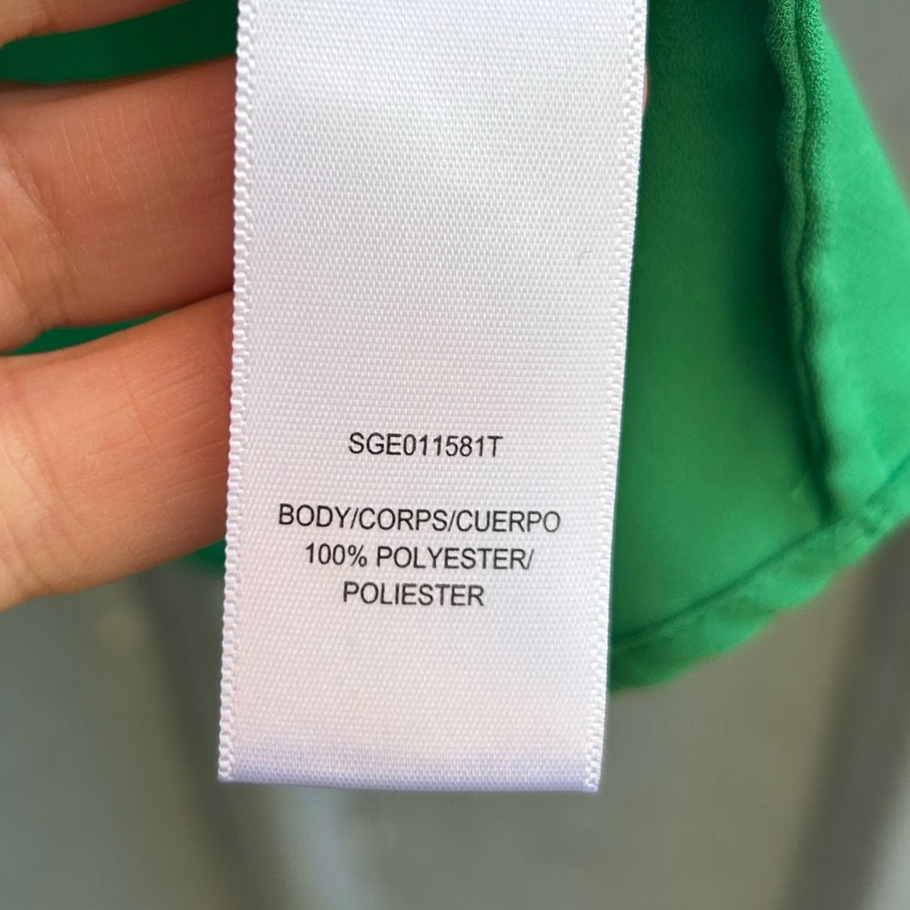 Halston green shawl draped blouse, size XL