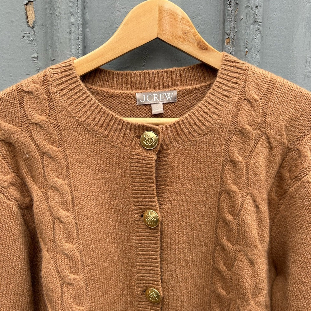 J Crew Caramel Alpaca Merino Button front Cardigan, Small