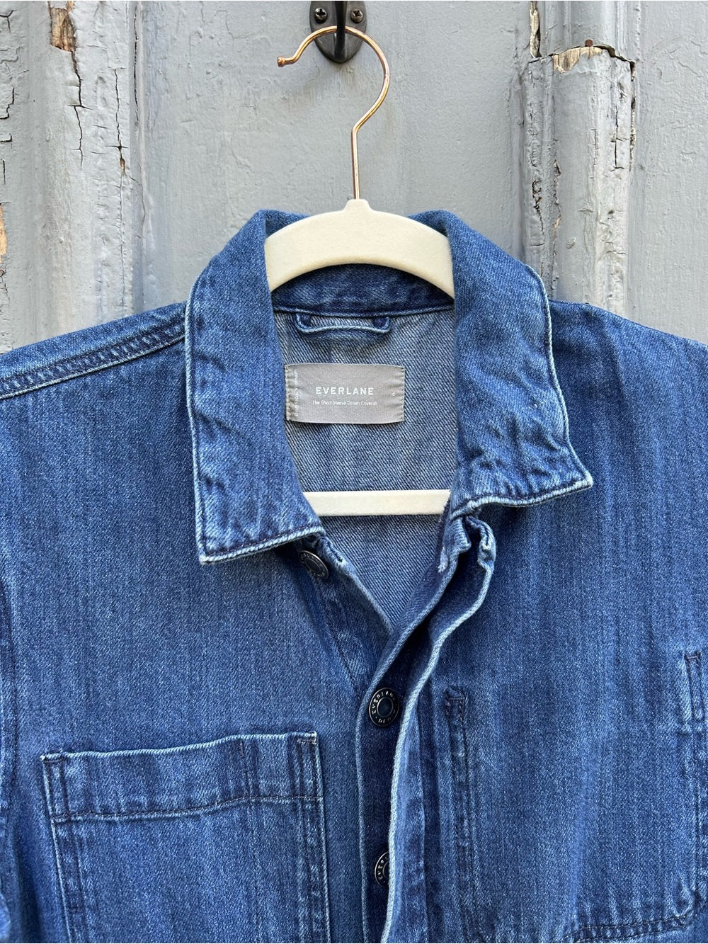Everlane The Short Sleeve Denim Coverall, size 6
