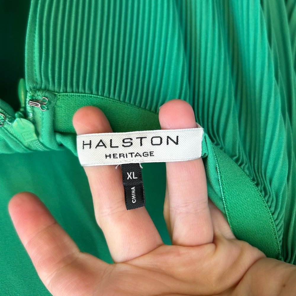 Halston green shawl draped blouse, size XL