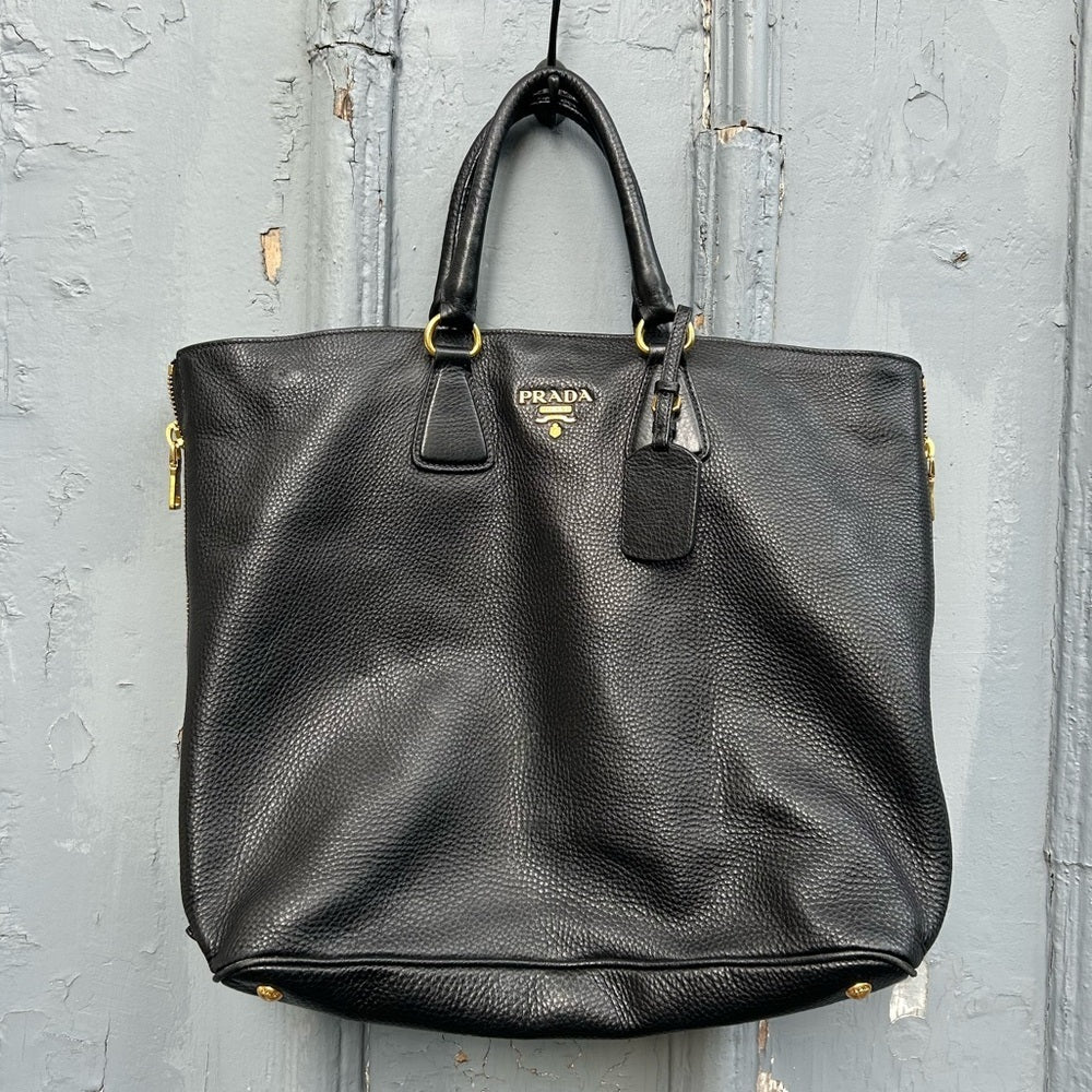 Prada Vitello Daino Zippy Shopping Bag Nero, 17.5” x 13.5” x 6”