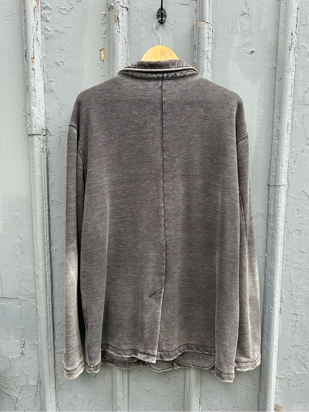 John Varvatos Grey distressed button up jersey jacket, size XXL