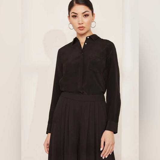 J Crew Black Robin Silk Blouse, Size 8
