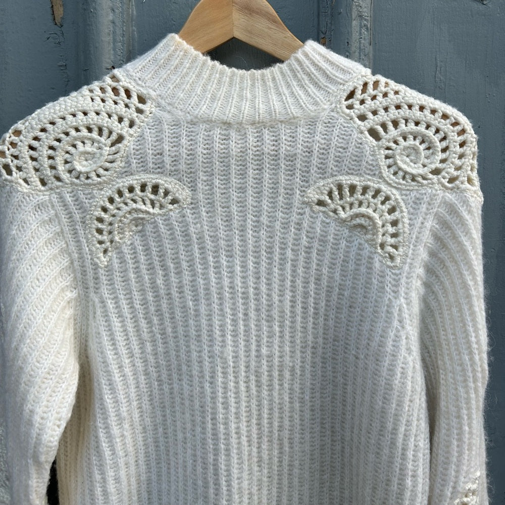 Vince Cream mock alpaca wool turtleneck with crochet, size xs