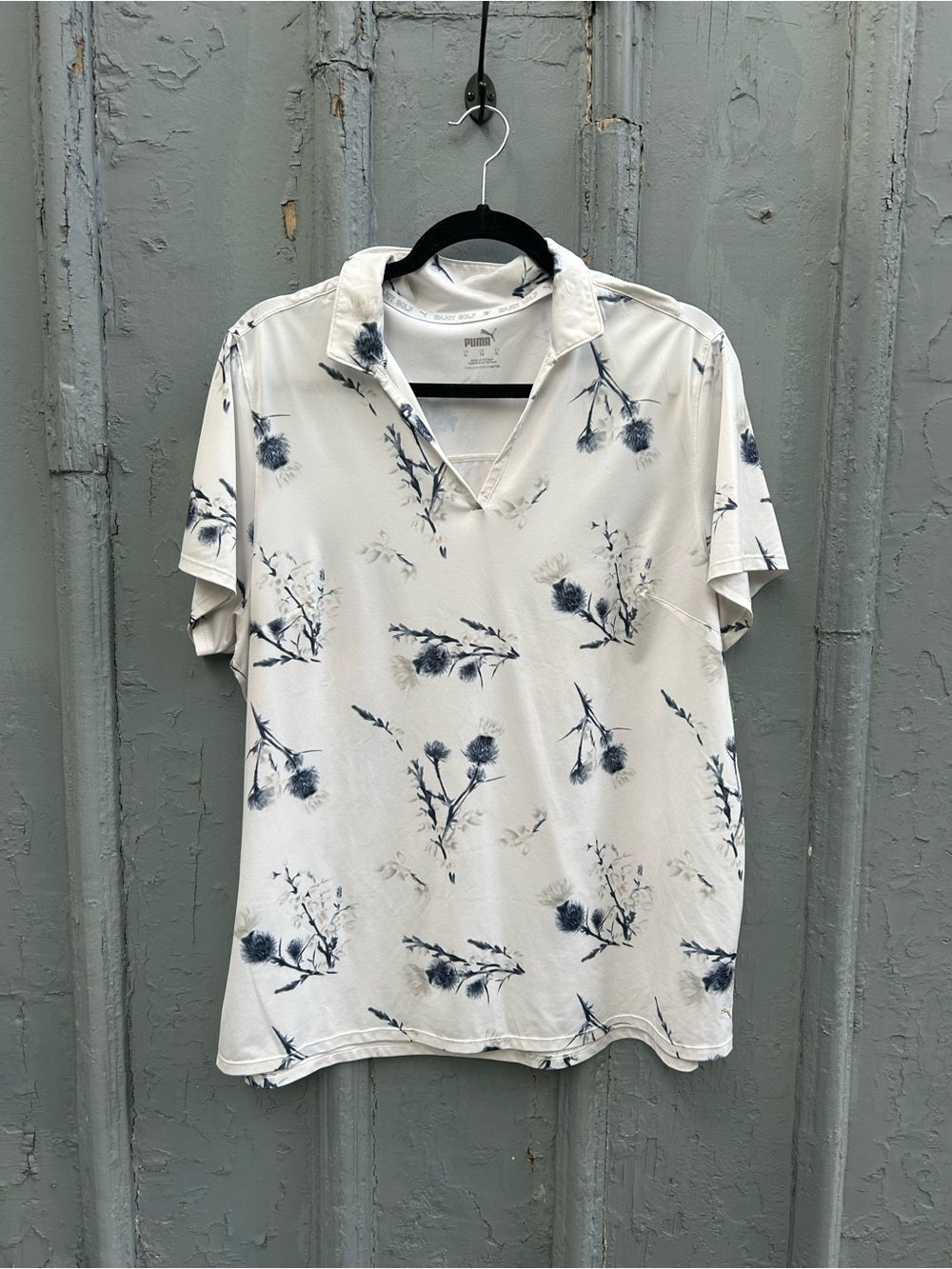 Puma blue and white floral golf polo, size XL