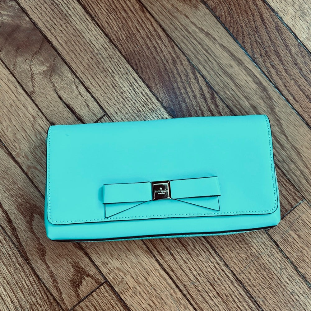 Kate Spade Montford Park Leather Keira Clutch, Giverny Blue, 9.5” x 5”x 1”